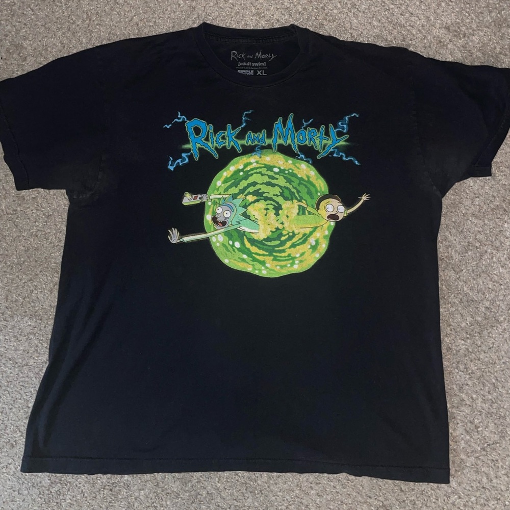 SALE Adult Swim Rick and Morty Graphic Black T-Shirt Size XL Unisex